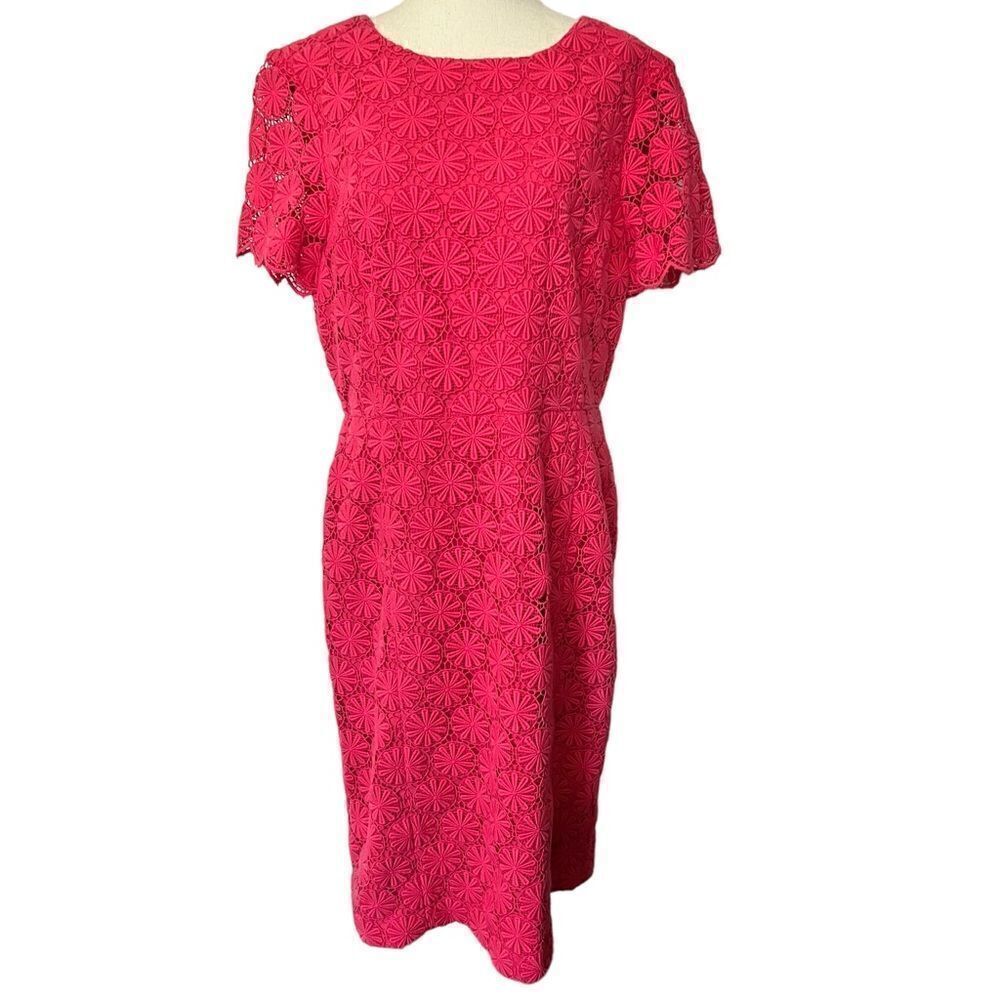 Talbots Floral Hot Pink Lacey Midi Dress Short Sleeve 12